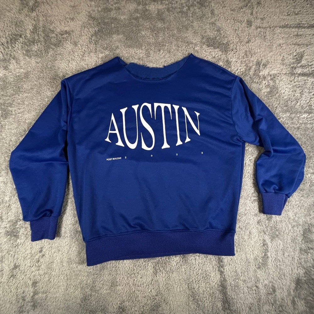 Post Malone Austin 2023 Tour Sweatshirt Royal Blue Graphic Pullover Medium